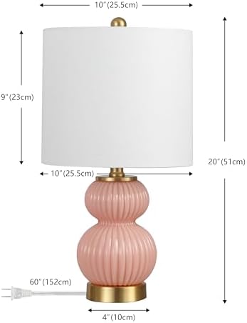 JONATHAN Y Daphne Ribbed Gourd Metal/Glass Table Lamp 20", Pink