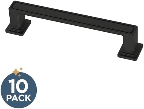 Franklin Brass 10 Pack Matte Black Cabinet Handles 3-3/4 inch (96mm) Kitchen Cabinet Handles and Drawer Pulls for Cupboards and Dressers | Recessed Square
