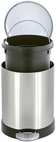 Glad Small Trash Can, 1.2 Gallon | Round Stainless Steel Garbage Bin with Soft Close Lid & Step Foot Pedal | Metal Waste Basket with Removable Inner Bucket, Stainless, 8 x 9.5 x 12 inches