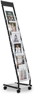 VEVOR Brochure Display Rack, Narrow 6-Tier Magazine Literature Display Stand with Wheels, Metal Floor Standing Magazine Rack, Movable Newspaper Catalog Holders for Shop Exhibitions Office (6 Pockets)