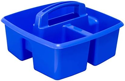 Storex 3-Compartment Small Caddy – Multipurpose Classroom Organizer with Handle, Azure, 6-Pack (00947A06C)