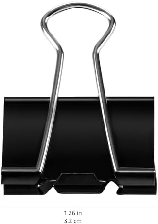 Amazon Basics Sturdy Binder Clips, Office Supplies, Medium 1.25 inches, Document Organizing, Sturdy Steel, Black, 24 Count (2 Pack of 12)