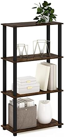 Furinno TURN-S-TUBE Storage Shelves, 4-Tier Book Shelf, Corner Shelf, Toolless Open Shelves, for Organization and Storage, Living Room, Garage, Home Office, Amber Pine