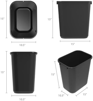 Storex Medium Waste Basket, 15 x 10.5 x 15 Inches, Black, 1 Count (00710A24C)