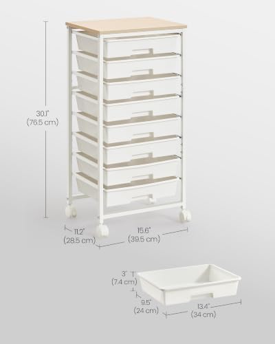 VASAGLE Rolling Cart with Drawers, Craft Organizers and Storage, White