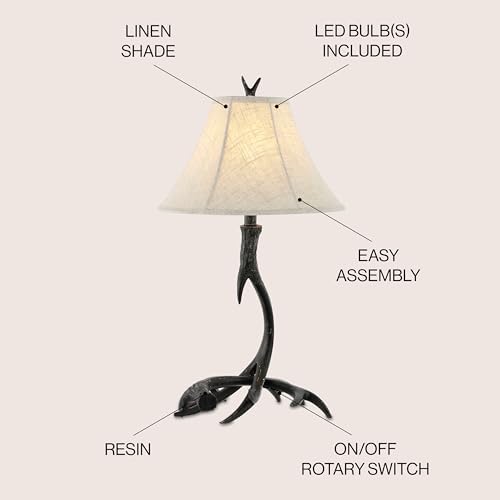 JONATHAN Y Antler Table Lamp Rustic Farmhouse Lodge 27.5" Resin, Black