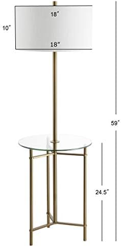 JONATHAN Y Chuck 59" Metal and Glass Side Table Floor Lamp, Brass Gold