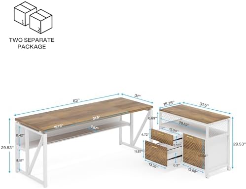 Tribesigns Office Desk with Drawers Sets, 63 inches L Shaped Computer Desk with Mobile File Cabinet,Big Executive Desk for Home Office Furniture Sets (Light Walnut, 63-inch)