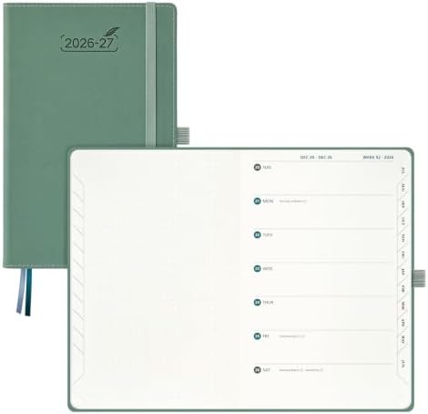 BEZEND Weekly Notebook Planner 2026 2027, Equal Weekend & Sunday Starts, Academic Calendar (Jul 26-Jun 27) with Monthly Tabs & 100GSM Thick Paper for Men Women Office Home, PU Leather - Midnight Green