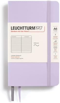 LEUCHTTURM1917 - Notebook Softcover Pocket A6-123 Numbered Pages for Writing and Journaling (Ruled, Lilac)