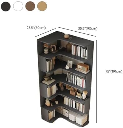 Vertical Lumber Wall Corner with 6 Shelves/5 Shelves & Closed Back Bookshelf Rack Floor Student Corner Cabinet Wall Multi-Layer Storage Cabinet Bookcase White 24" L x 35" W x 75" H