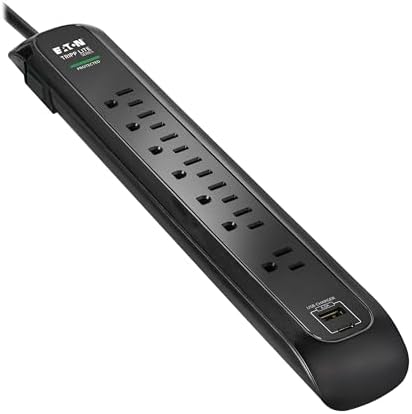 Eaton Tripp Lite Series TLP76BUC Surge Protector Power Strip with Flat Plug & USB Ports, 7 Outlets, 1500 Joules, 6ft Power Cable, Black, Manufacturer's Liftime Warranty & $25,000 Insurance