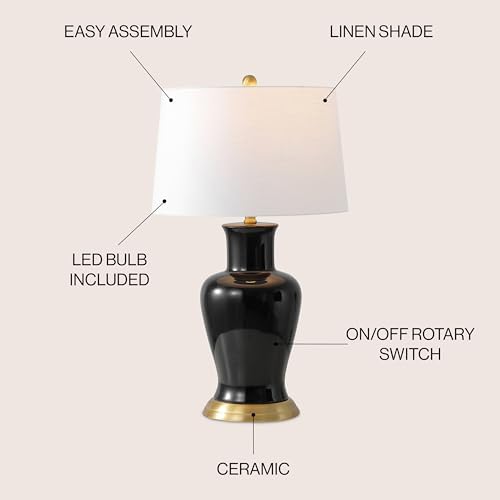 JONATHAN Y Julian Classic Ceramic Urn Metal LED Table Lamp 29", Black