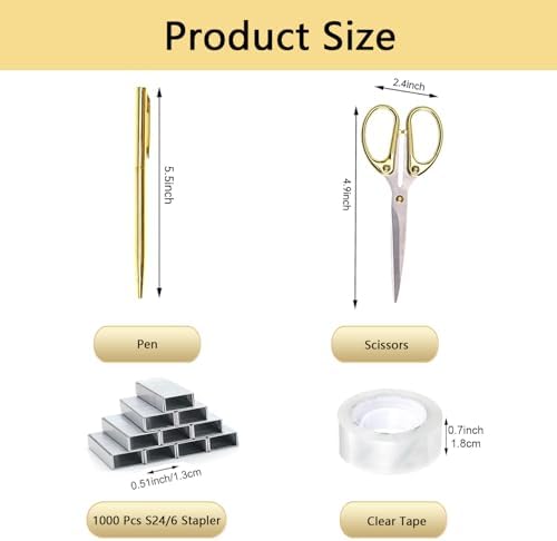suniya Office Supplies Gold Desk Accessories Set Office Supplies Kit with Stapler, Tape Dispenser, Scissors, Staple Remover, Ballpoint Pen, Clear Tape & Staples – Best Gift for Business or Boss