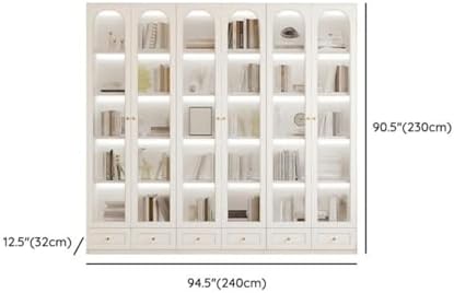 5-Layer Wood Barrister Bookcase with Multiple Drawers & Shelves Bookcase Bookshelf Integrated Home Living Room Study Cabinet Modern Display Cabinet Shelf White 94" L x 13" W x 91" H