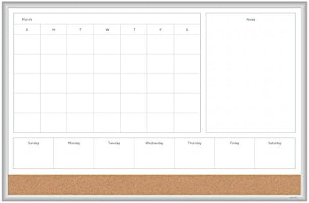 U Brands Magnetic Dry Erase 4-in-1 Calendar White Board, 36" x 48", Silver Aluminum Frame