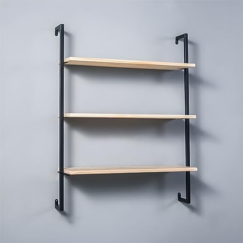 Contemporary Wall Unit Bookcase Metal Frame Pine Wood Shelf Bookshelf Wall-Mounted Bookshelf Wrought Iron Bag Rack Multi-Layer Clothing Store Decoration Black Wood 31.5" L x 9.8" W x 42.5" H