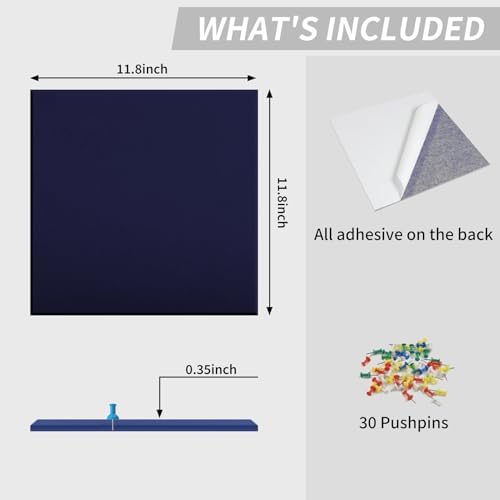 48" x 24" Cork Board Alternative, 8 Pack Felt Bulletin Board Tiles with 30 Adhesive Tabs Wall Push Pin Board for Office Classroom Bedroom Decor