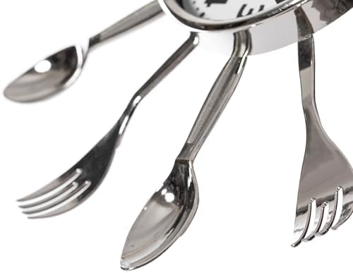 Clockswise Bulk Set of 10PC 14" Oversized Decorative 3D Cutlery Utensil Spoon and Fork Wall Clock, Silver Design for Vibrant Kitchen, Playroom, or Bedroom Decor, Battery-Operated Silent Sweep,