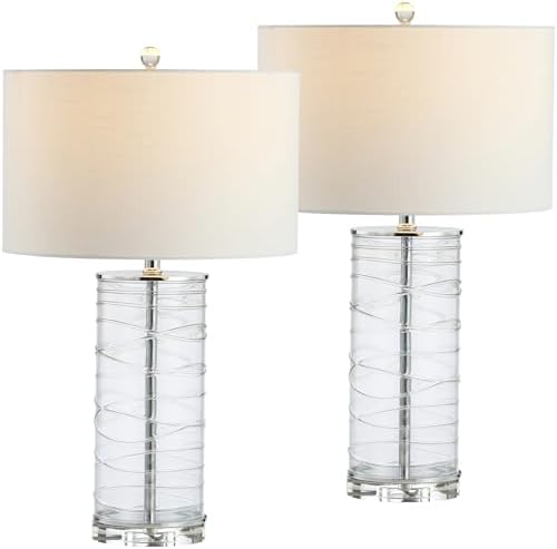 JONATHAN Y Cole 27.5" Fused Glass Table Lamp, Clear, Set of 2