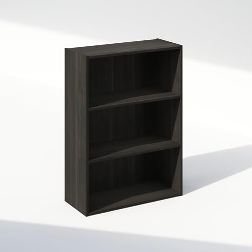 Furinno Simple Book Shelf, 3-Tier Bookshelf, Storage Shelves Bookcase, 9.7 x 23.7 x 31.5, for Living Room, Bedroom, Home Office, Espresso