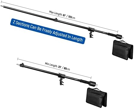 NEEWER Tripod Boom Arm, 35" to 61" (89 to 155cm) with 1.5kg Counterweight and Sandbag, 1/4" Screw Compatible with Softbox, Studio Light, Flash, Umbrella, Ring Light, Max Load 5kg