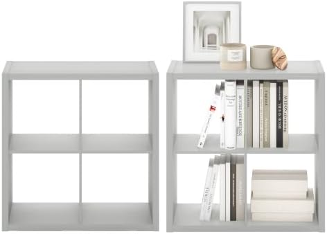 Furinno Cubicle Book Shelf Set of 2, 4-Cube Bookshelf, Light Grey