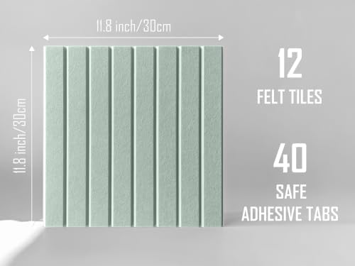 Slated Felt Bulletin Board Tiles | Cork Board Alternative for Walls | Wall Panels for Office & Home Decor | Aesthetic Pinboard & Photo Board | 12-Pack (11.8" x 11.8") with Adhesive | Mint