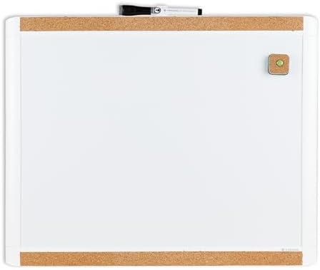 U Brands Magnetic Dry Erase Board White Board, 16" x 20", White Pin-It Frame, Includes Marker and Magnet