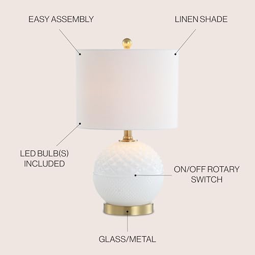JONATHAN Y Julienne Hobnail Glass/Metal Table Lamp 20.5", White/Brass Gold