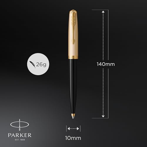 Parker 51 Ballpoint Pen, Black Barrel with Gold Trim, Medium Point, Includes Black Ink and Premium Gift Box