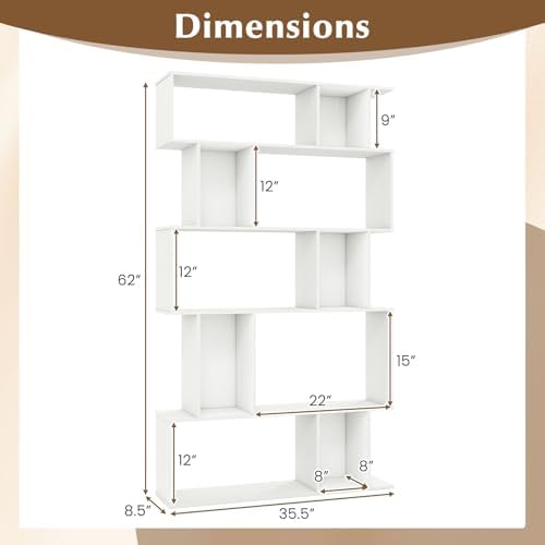 Giantex 5-Tier Bookshelf, 10-Cube White Geometric Bookcase with 5 Closed-Back Cubbies, Anti-toppling Kits, Open Display Storage Shelf for Living Room, Home Office, Bedroom