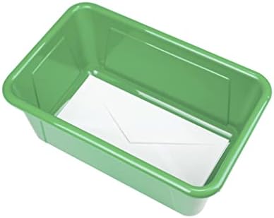 Storex Small Cubby Bins – Plastic Storage Containers for Classroom with Non-Snap Lid, 12.2 x 7.8 x 5.1 inches, Green, 5-Pack (62409A05C)