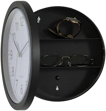 Black Wall Mounted Clock with Door for Storage Secret Interior Compartment, Hidden Safe for Storing Valuables