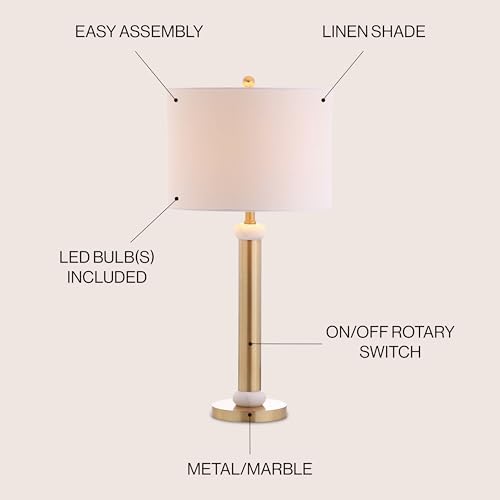 JONATHAN Y Gregory Table Lamp 27" Metal Marble Column Bedside, Brass Gold