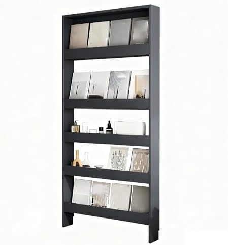 LINLIUA Behind the Door Bookshelf, 5 Shelf Behind Door Shelves with Storage, Space-Saving Wall Mount Narrow Bookcase Cabinet for Living Room Bedroom