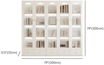 4-Tier Wood Barrister Bookcase with Multiple Drawers & Shelves Bookcase Bookshelf Integrated Home Living Room Study Cabinet Modern Display Cabinet Shelf White 79" L x 13" W x 79" H