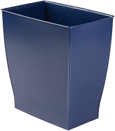 iDesign Small Plastic Bathroom Trash Can, Navy Blue