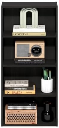 Furinno Basic Book Shelf, 4-Tier Bookcase with Open Shelf, Bookshelf, Cube Storage Organizer, 7 x 17 x 35, for Living Room, Bedroom, Home Office, Espresso