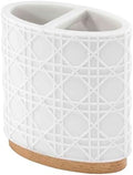 Nicole Miller - Tumbler, Durable Resin Countertop Accessories with Faux-Wood Base, Modern Bathroom Decor, Dorm Room Essentials (Lena Collection, White)