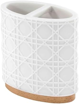 Nicole Miller - Toothbrush Holder, Durable Resin Countertop Accessories with Faux-Wood Base, Modern Bathroom Decor, Dorm Room Essentials (Lena Collection, White)