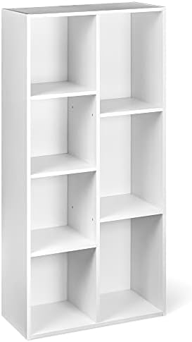 Amazon Basics 7 Cube Organizer Bookcase, Storage Shelf for Home and Office, Display Storage Organizer, Sturdy with Easy Assembly, 9.25"D x 19.49"W x 41.73"H, White