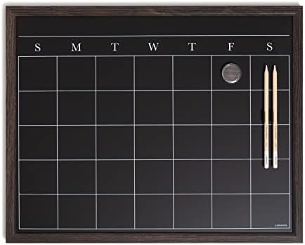 U Brands 16" x 20" Magnetic Monthly Calendar Chalkboard with Rustic Wood Frame, Blackboard Surface, Wall Mountable, Monthly Planner Board, Magnetic Calendar for Home, Office, Kitchen, Classroom