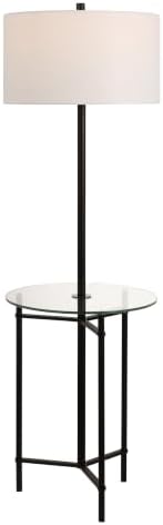 JONATHAN Y Chuck 59" Modern Black Metal Floor Lamp with Glass Tray Table