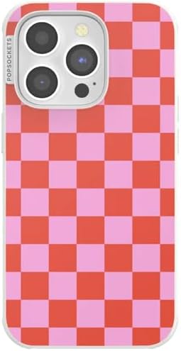 PopSockets iPhone 14 Pro Phone Case with MagSafe- to-Go Wrap | Magnetic, Wireless Charging, Camera & Drop Protection, Checkered, Red, Textured