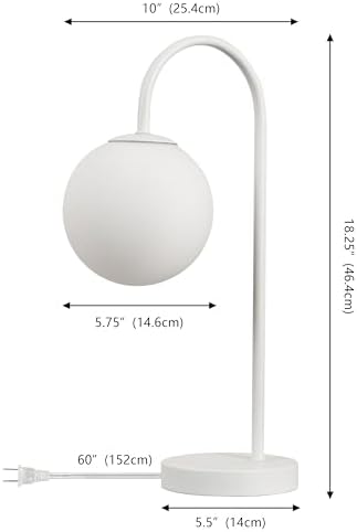 JONATHAN Y Arco Arched Metal Table Lamp 18.25" Globe Shade, White