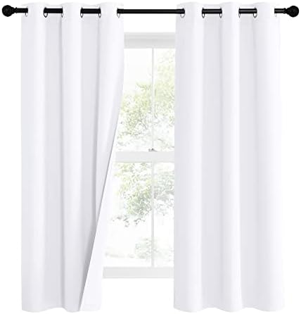 NICETOWN Sound Blocking White 100% Blackout Lined Curtains, 3 Thick Layers Completely Blackout Noise Control Window Treatment Insulated Drapes for Bedroom (1 Pair, 42 Width x 63 Length Each Panel)