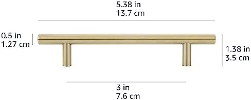 Amazon Basics Euro Bar Cabinet Pulls, Kitchen Cabinet Handles, Drawer Handles, 1/2-inch Diameter, 5.38-inch Length, 3-inch Hole Center, Golden Champagne, 10-Pack