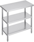 VEVOR Stainless Steel Food Prep Table, 18 x 36 x 34 Inch Commercial Kitchen Worktable, with 2 Adjustable Undershelf, Heavy Duty Prep Metal Work Table for BBQ, Kitchen, Home, and Garage