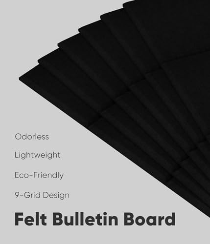Large Cork Board for Walls 36" x 24", 6 Pack Felt Wall Tiles with Push Pins for Office Home, Pin Board Bulletin Board for Photo Pictures, Black